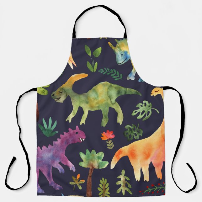 Tablier Dinosaures floraux : Aquarelle (Recto)