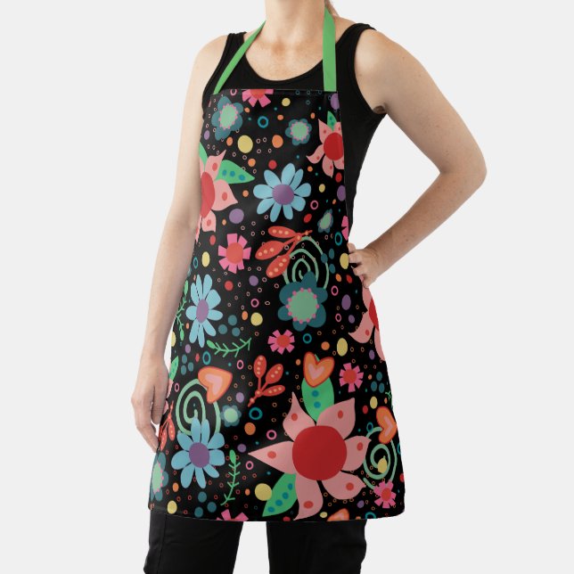 Tablier d'inspirivité florale noire Cuisine fille (Insitu)
