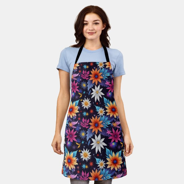 Tablier Diverses fleurs dans les tons Motif-24192 (Porté)
