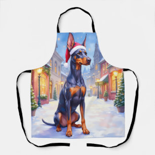 Tablier Doberman Pinscher Village enneigé Chapeau de Père