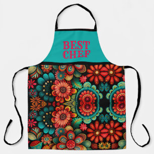 TABLIER DOODLE COLORÉ ART DES FLEURS "MEILLEUR CHEF"