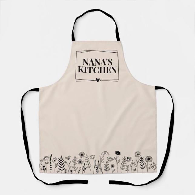 Tablier Doodle Floral Personnalisé Tout-En-Plan (Recto)