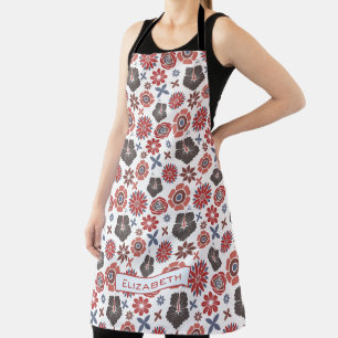 Tablier Doodle motif floral coloré nom personnalisé