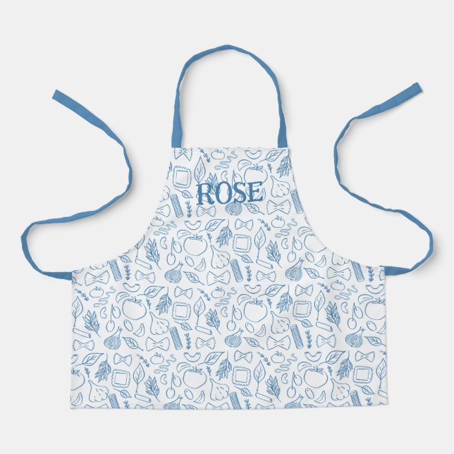 Tablier Doodles à nouilles bleues Pasta Chef Apron pour en (Recto)