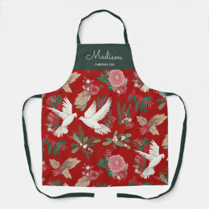 Tablier Doses rouge de Noël fleuri