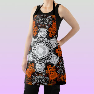Tablier Dot Mandala Flower blanc orange et noir