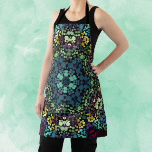 Tablier Dot Mandala Flower Blue Jaune et violet