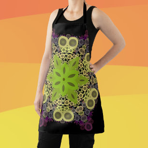 Tablier Dot Mandala Flower vert Jaune et violet