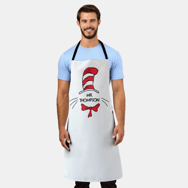 Tablier Dr Seuss | Chat dans le Casquette Nom de l'enseign (Porté)
