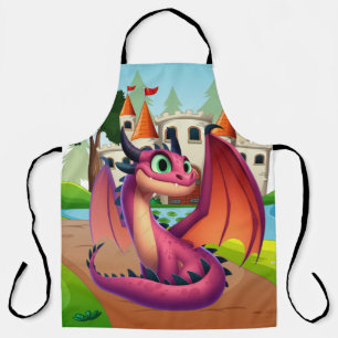 Tablier Dragon de dessin animé mignon violet/rouge