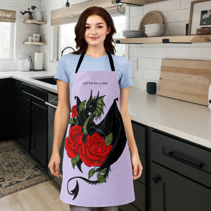 Tablier Dragon Noir Mystique Roses Rouges Lavande Gothique