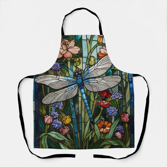 Tablier Dragonfly art boho floral verre de tache (Recto)