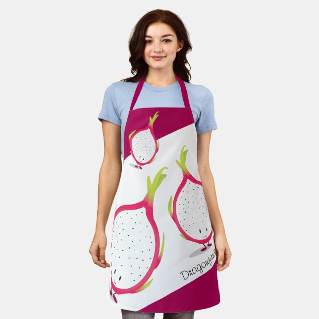 Tablier Dragonfruit rose blanc souriant Cartoon Alimentati (Porté)