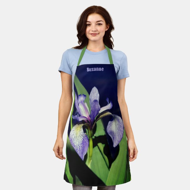 Tablier Drapeau bleu unique Iris Fleur Nature Personnalisé (Porté)