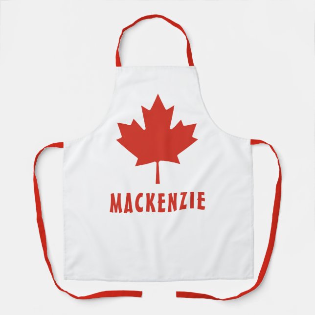 Tablier Drapeau canadien Feuille d'érable rouge Canada Nom (Recto)