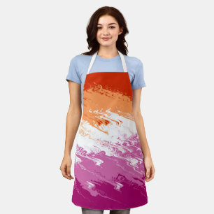 Tablier Drapeau de fierté lesbienne abstrait trippy ondulé