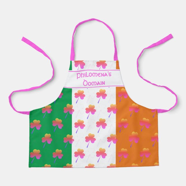 Tablier Drapeau irlandais mignon Filles SHAMROCKS roses (Recto)