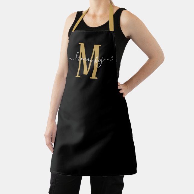Tablier Dream Big Motivational Monogramme initial Gold Noi (Insitu)