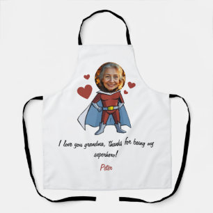 Tablier Drôle Black & Maroon Cartoon Superhero Grand-mère