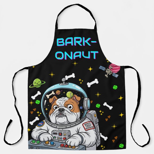 Tablier Drôle Bulldog "Barkonaut" Animaux de compagnie Ama (Recto)