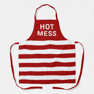 Tablier Drôle Citation de mess Hot Rouge Blanc rayé Cuisin