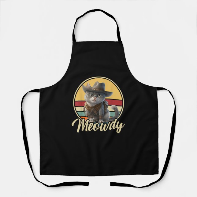 Tablier Drôle Cowboy Cat Mashup Meow Howdy Kitten Lovers M (Recto)