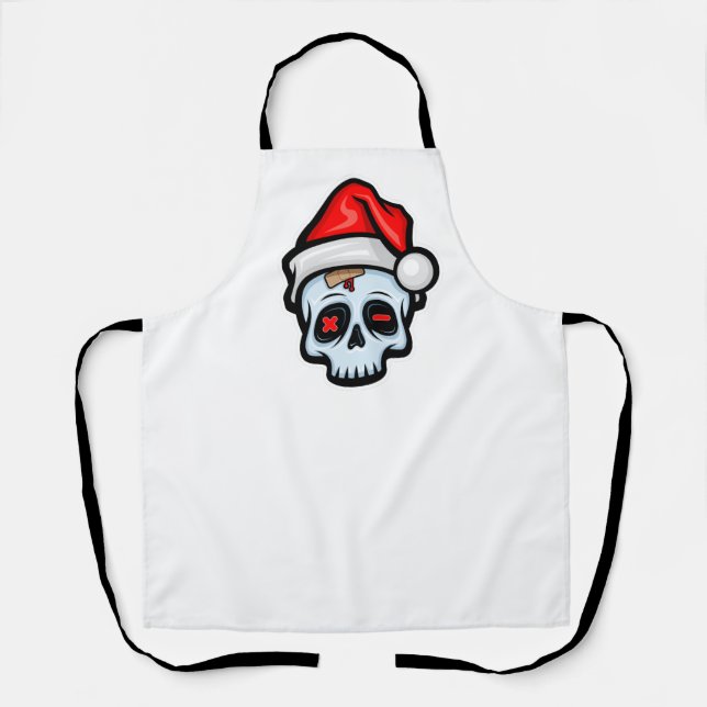Tablier Drôle crâne de Noël, style de dessin (Recto)