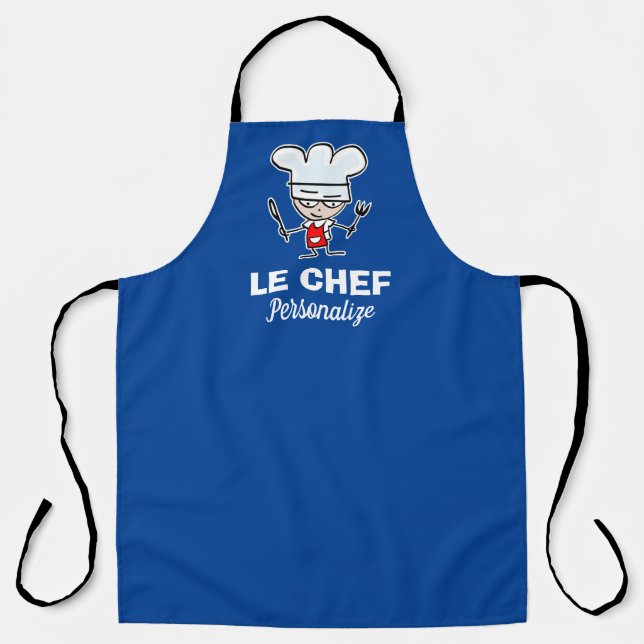 Tablier Drôle cuisinier gourmet dessin animé bleu cuisine  (Recto)