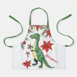 Tablier Drôle de T-Rex dinosaure de Noël & Poinsettias