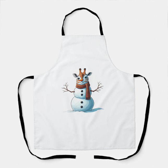 Tablier Drôle Giraffe Snowman Scarf Noël Femme Hommes (Recto)