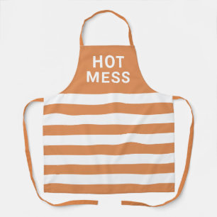 Tablier Drôle Mess Hot Dit Orange White Stripes
