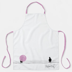 Tablier Drôle mignon Bubblegum Birds sur un fil blanc