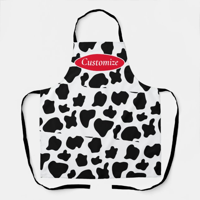 Tablier Drôle noir et blanc vache tache cuisine motif (Recto)