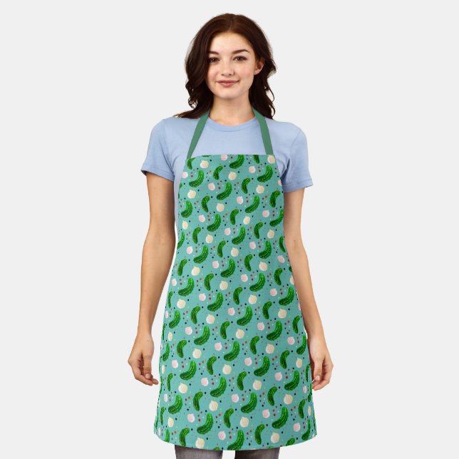 Tablier Drôle Pickles Gherkins et Motif d'oignon pilé (Porté)