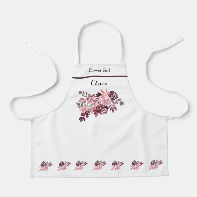 Tablier Dusty Rose Bourgogne Fleur Girl Apron (Recto)