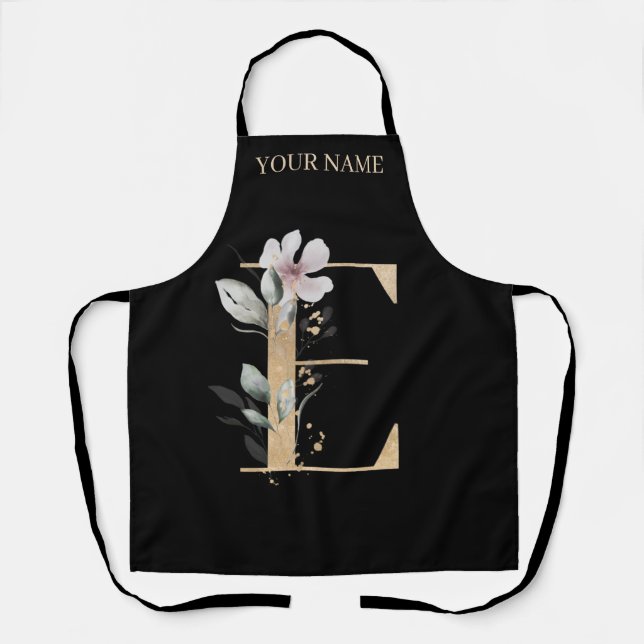 Tablier E Monogramme Floral Personnalisé (Recto)