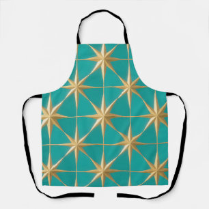 Tablier Éclat Géométrique Doré Turquoise Milieu de Siècle