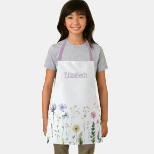 Tablier Ecole de Fleur sauvage d'aquarelle pour filles per