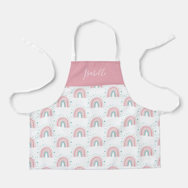 Tablier Ecriture arc-en-ciel rose fille moderne personnali (Recto)