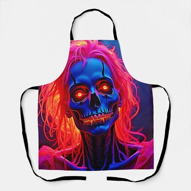 Tablier Eerie Skeleton avec conception de cheveux roses (Recto)