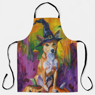 Tablier Éffrayant Basenji Halloween sorcière et Citrouille