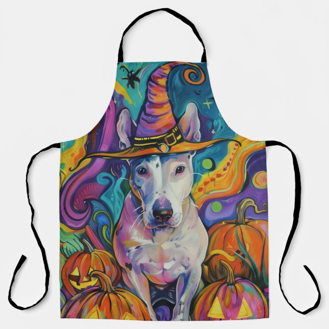 Tablier Éffrayant Bull Terrier Halloween sorcière et Citro (Recto)