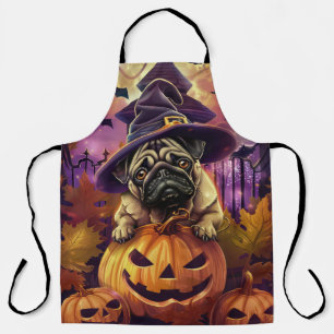 Tablier Éffrayant Carlin Chien Halloween Sorcière Et Citro