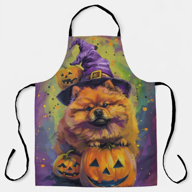 Tablier Éffrayant Chow Chow Chien Halloween sorcière et Ci (Recto)