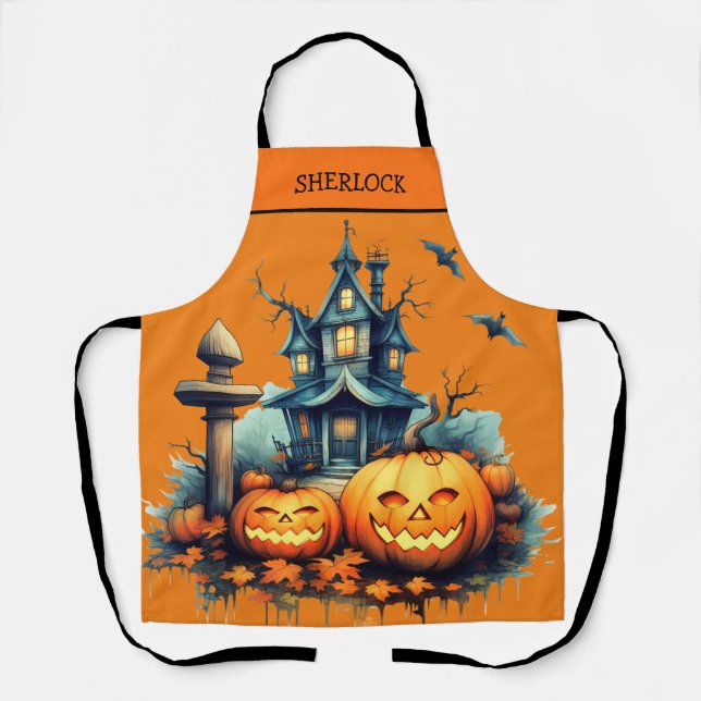 Tablier Éffrayant Halloween Castle Tout-En-Plan (Recto)