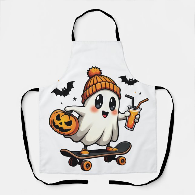 Tablier Éffrayant Halloween Patinage Citrouille Fantôme ép (Recto)