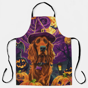 Tablier Éffrayant Irish Red Setter Citrouille de sorcière 
