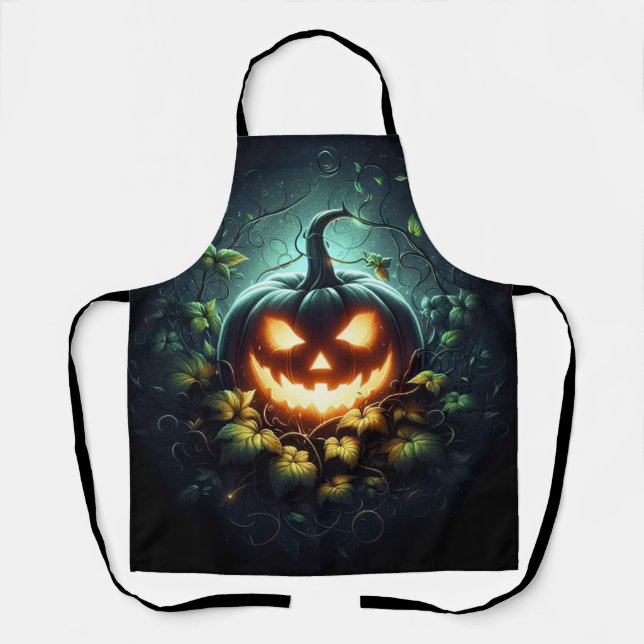 Tablier Éffrayant nature brillant Halloween citrouille (Recto)