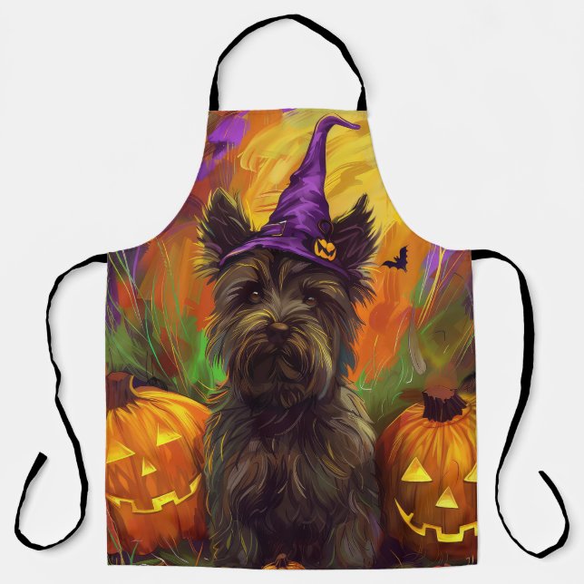 Tablier Éffrayant Skye Terrier Chien Halloween Citrouille  (Recto)