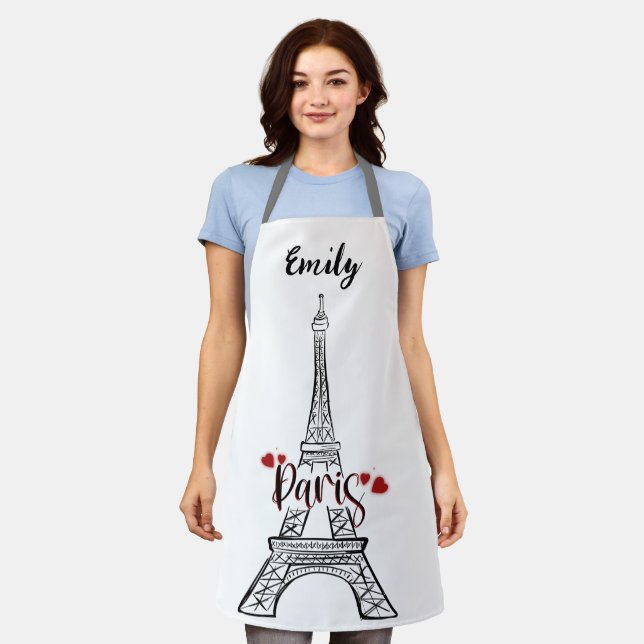 Tablier Eiffel Tower, Paris France Custom Name Apron (Porté)